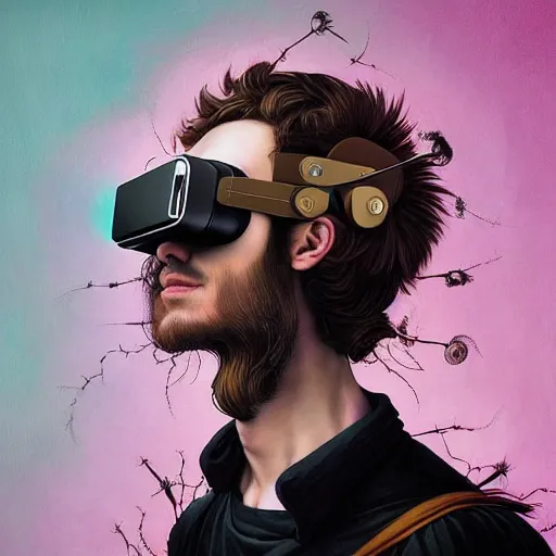 Image similar to Colour Caravaggio and Leonardo da Vinci style full body portrait Photography of Highly detailed Man with 1000 years old perfect face wearing highly detailed sci-fi VR headset designed by Josan Gonzalez. Many details In style of Josan Gonzalez and Mike Winkelmann and andgreg rutkowski and alphonse muchaand and Caspar David Friedrich and Stephen Hickman and James Gurney and Hiromasa Ogura. Rendered in Blender and Octane Render volumetric natural light