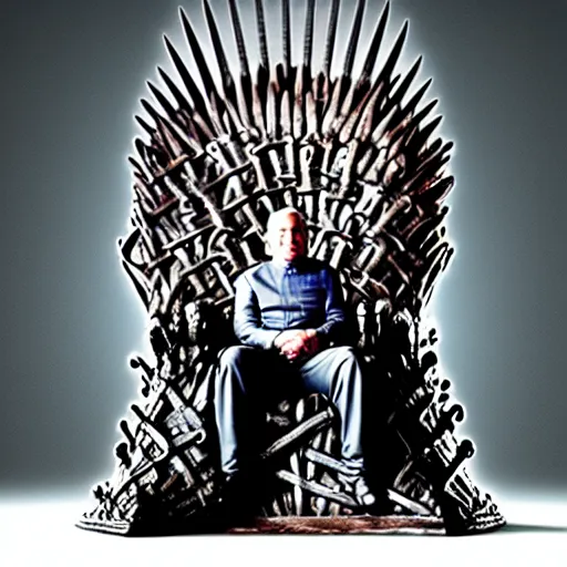 Image similar to “Benjamin Netanyahu sitting on the iron throne, 4k, award winning, Digital art, scene from game of thrones”