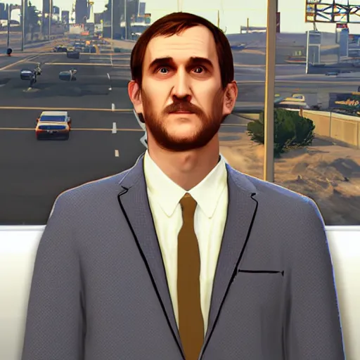 Prompt: bo burnham with beard in gta v loading screen