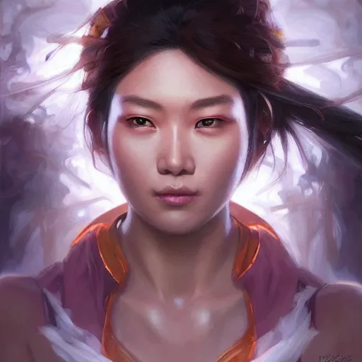 Prompt: Asian female fire elemental, lifelike, portrait, highly detailed, digital painting, artstation, concept art, sharp focus, illustration, cinematic lighting, art by artgerm and greg rutkowski and alphonse mucha