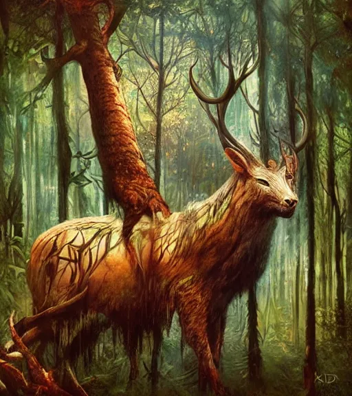 ancient animal god in a forest, digital art by karol | Stable Diffusion ...