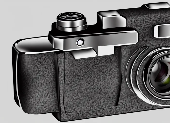 Image similar to modern rangefinder camera, front view, photoshop concept, digital art, illustration