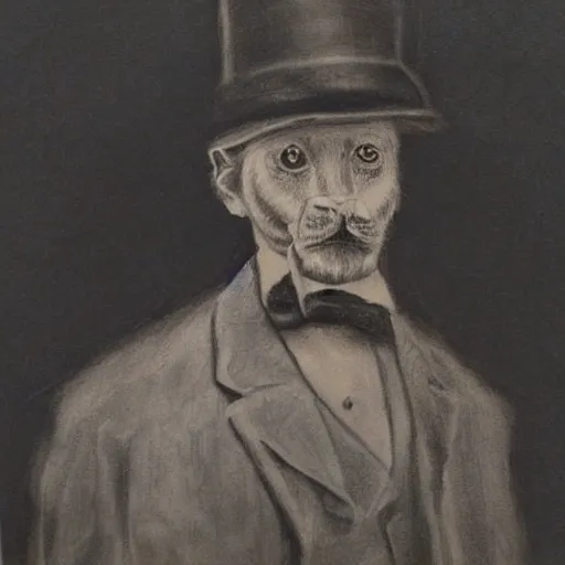 Image similar to victorian dog man painted with charcoal