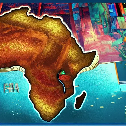 Prompt: ancient structure of africa, retrowave epic art, trending on art station