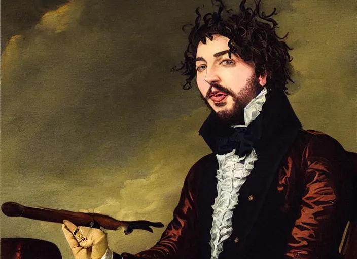 Prompt: romanticism painting of post malone during the french revolution