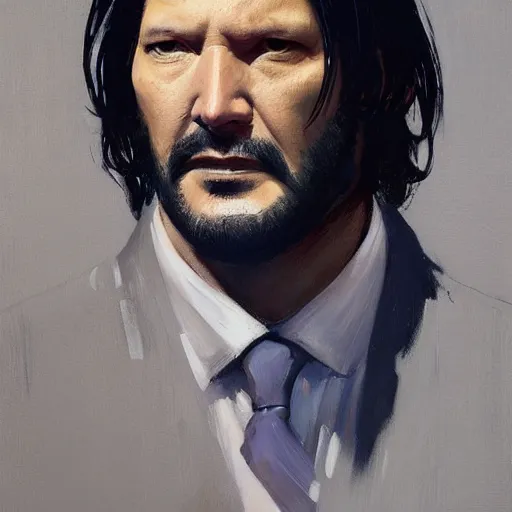 Image similar to greg manchess portrait painting of partially armored john wick as overwatch character, medium shot, asymmetrical, profile picture, organic painting, sunny day, matte painting, bold shapes, hard edges, street art, trending on artstation, by huang guangjian, gil elvgren, ruan jia, greg rutkowski, gaston bussiere