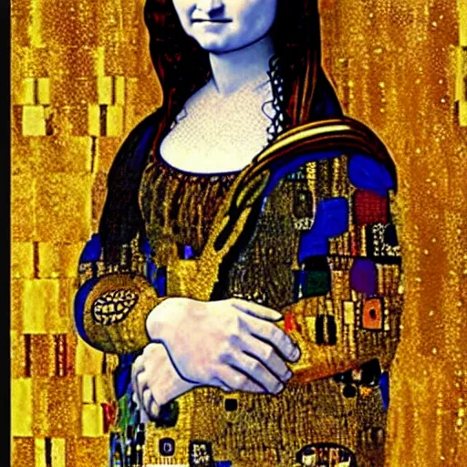 Image similar to monalisa in the style of gustav klimt!!!!!!!!!!