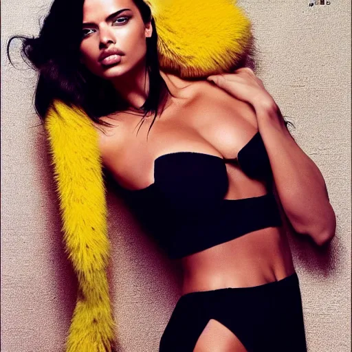 Prompt: portrait adriana lima, yellow hait, very sexy position