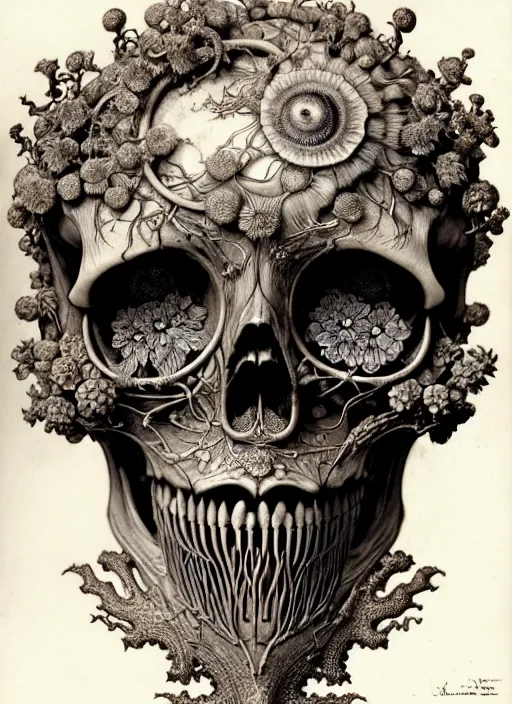 Image similar to art forms of nature by ernst haeckel, memento mori by arthur rackham, ornate antique porcelain beautiful skull mask, ultrasharp, photorealistic, hyperdetailed, octane render, polished, art nouveau, neo - gothic, gothic, intricate ornamental organic filigree, art nouveau botanicals, art forms of nature by ernst haeckel, horizontal symmetry, symbolist, visionary