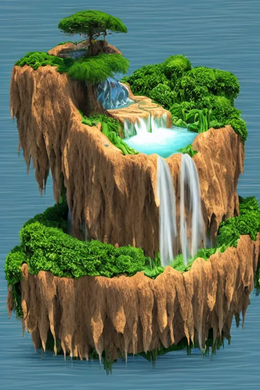 Prompt: A floating island with an ugly waterfall