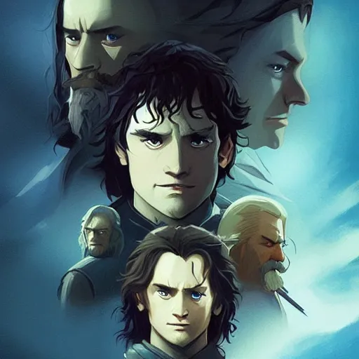 Image similar to face icon stylized minimalist the lord of the rings : the fellowship of the ring 2 0 0 1, loftis, cory behance hd by jesper ejsing, by rhads, makoto shinkai and lois van baarle, ilya kuvshinov, rossdraws global illumination