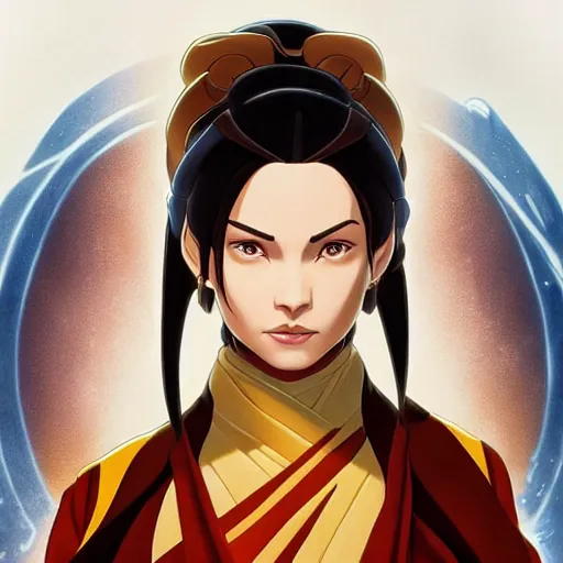 Image similar to Portrait of Azula wearing Jedi robes, Legend of Korra, Avatar the Last Airbender, Star Wars, intricate, elegant, highly detailed, digital painting, artstation, concept art, smooth, sharp focus, illustration, art by artgerm and greg rutkowski and alphonse mucha and andrei riabovitchev