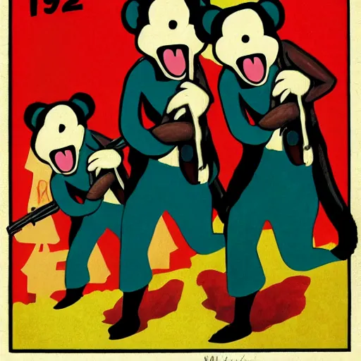 Image similar to monkey wielding two ak - 4 7 s, style of 1 9 2 0 s disney cartoon