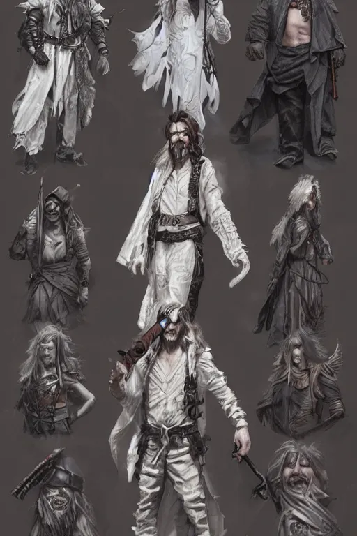 Image similar to heroic urban fantasy character study, occultist, realistic sharp details, magical realism, dnd book portrait, costume concept art, white background, by greg rutkowski and larry elmore