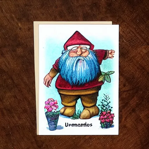 Image similar to collecting cards of undercover super garden gnomes and their magical attributes, borders,