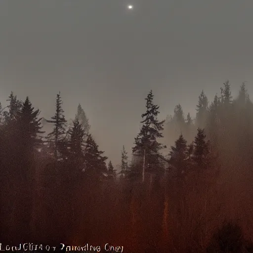 Prompt: huge owl flying at night through fog in the forest lit by the full moon fog moving through feathers