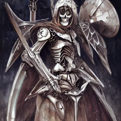 Image similar to skeleton, paladin, scythe, plate armor, concept art, makoto shinkai, highly detailed, ayami kojima