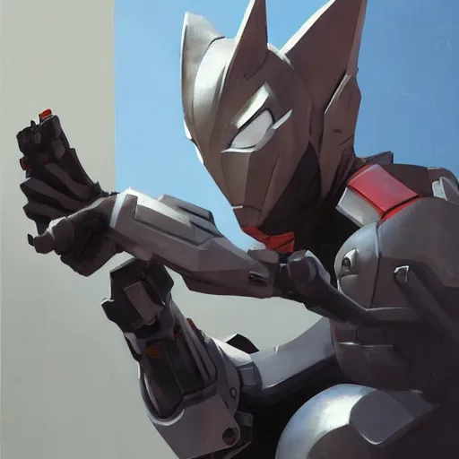 Image similar to greg manchess portrait painting of armored spiderman ultraman grey fox from metal gear cyborg japanese - american hybrid as overwatch character, medium shot, asymmetrical, profile picture, organic painting, sunny day, matte painting, bold shapes, hard edges, street art, trending on artstation, by huang guangjian and ail elvgren and sachin teng