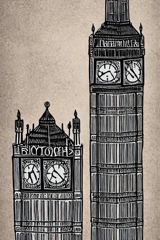 Image similar to london big ben, illustration, in the style of katinka reinke