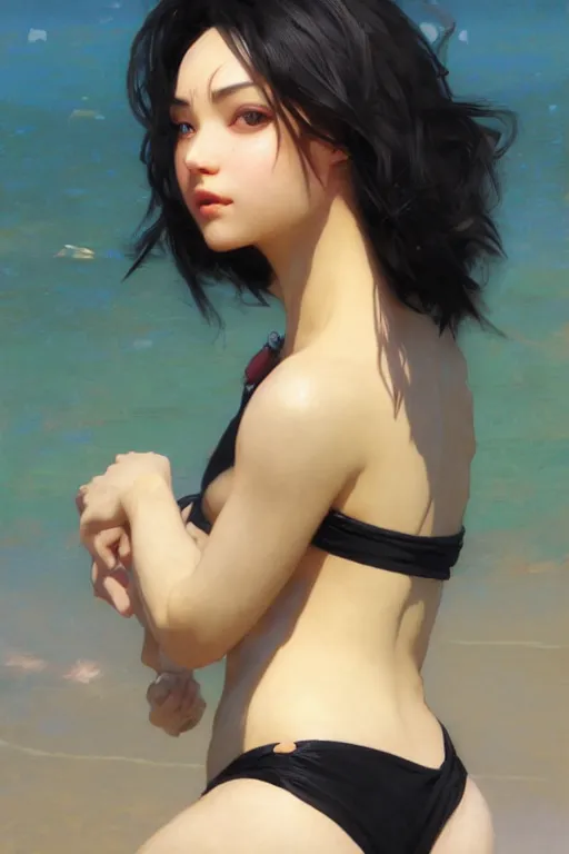 Image similar to nami, short blonde black hair, bikini, digital art from artstation by ruan jia and mandy jurgens and artgerm and william - adolphe bouguereau