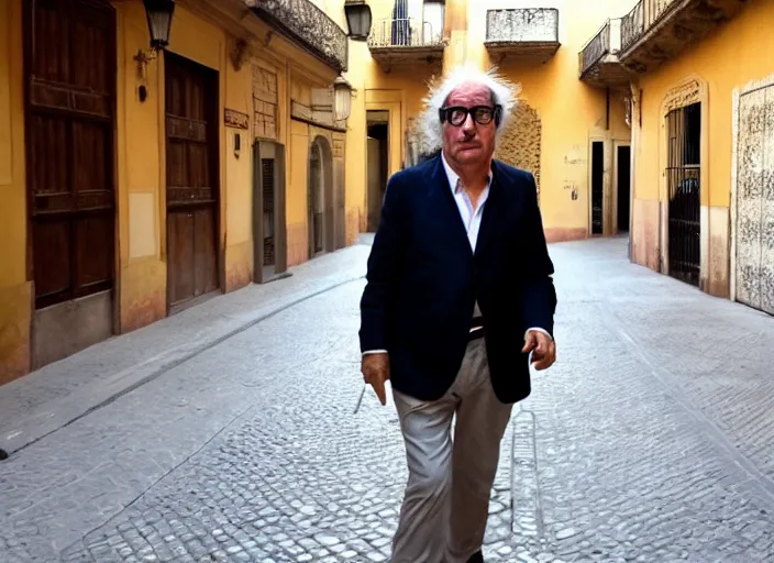 Image similar to jep gambardella strolling through the city of seville