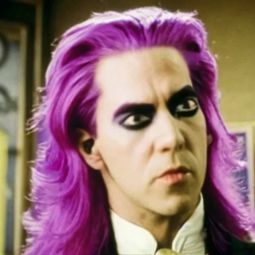 Image similar to a film still of diavolo with purple hair from jojo in goodfellas