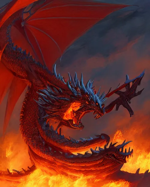 Image similar to A fire dragon, dungeons and dragons, blizzard entertainment, industrial light and magic, pixar