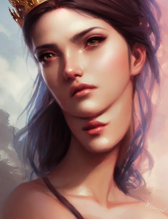 Image similar to blurred background. close-up portrait of a goddess in crown, by Artgerm and greg rutkowski