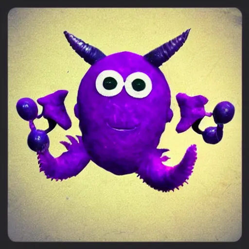 Image similar to flying purple monster with 1 eye and 1 horn