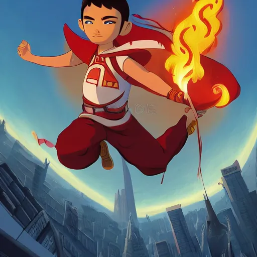 Prompt: a City on fire, money flying through the skies, professional cartoon illustration, trending on artstation, illustrated by Michael Dante DiMartino and Bryan Konietzko, with Aaron Ehas
