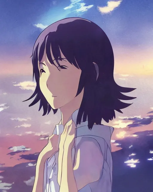 Image similar to makoto shinkai anime illustration of a woman entranced, portrait, bewitched, mesmerized, hypnotized