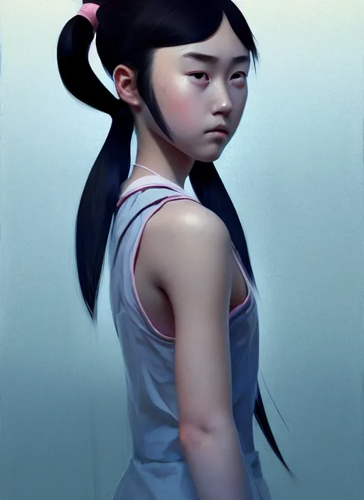 Image similar to a teenager, japanese, hair tied back in a pigtail, pretty like a girl, perfect face, symmetric eyes, sharp focus, specular reflection, occlusion shadow, artstation, by ilya kuvshinov and jeremy lipking, light novel cover art, 3 d epic illustrations, symmetric body