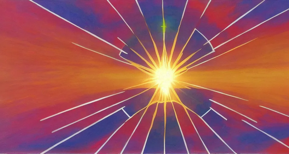 Image similar to hexagonal solar sail between the sun and earth, art deco painting