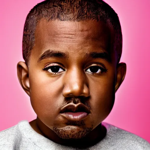 Prompt: the face of kanye west at 5 years old, portrait by julia cameron, chiaroscuro lighting, shallow depth of field, 8 0 mm, f 1. 8