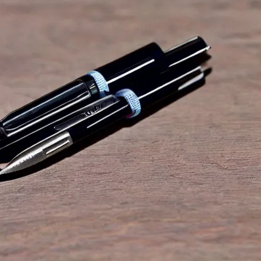 Prompt: a photo of an ink pen that is also knife