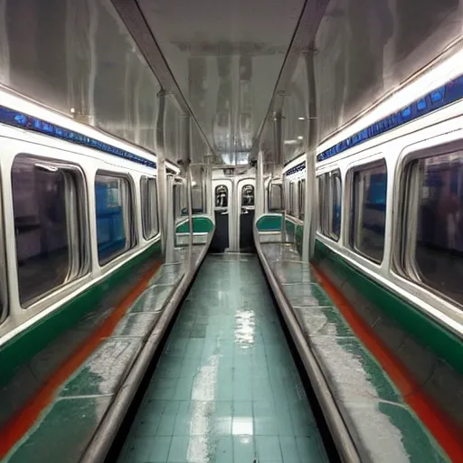 Image similar to flooded subway car, surreal,