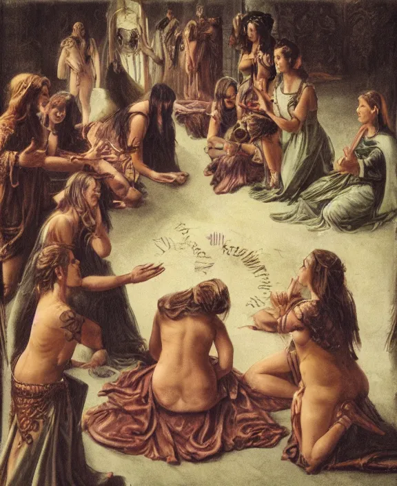 Image similar to a group of pagan female sorcerers performing a fertility ritual