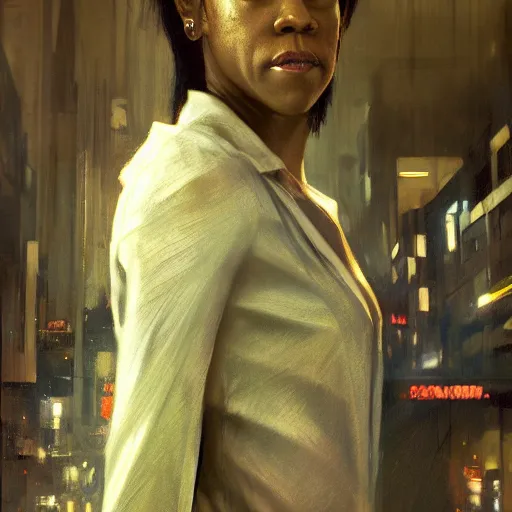 Prompt: regina king, hyperrealistic portrait, bladerunner street, art of elysium by jeremy mann and alphonse mucha, fantasy art, photo realistic, dynamic lighting, artstation, poster, volumetric lighting, very detailed face, 4 k, award winning