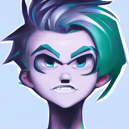 Prompt: cartoon danny phantom white hair cute detailed photorealistic fanart trending on tumblr green sharp teeth fangs, Ross Tran,