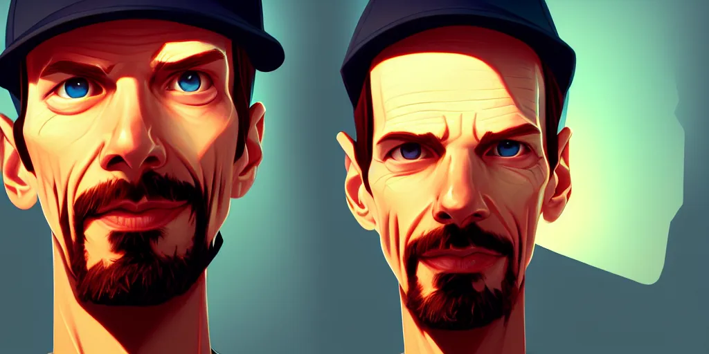 Image similar to low angle portrait of Skinny Pete, Breaking Bad tepainting concept Blizzard pixar maya engine on stylized background splash comics global illumination lighting artstation lois van baarle, ilya kuvshinov, rossdraws