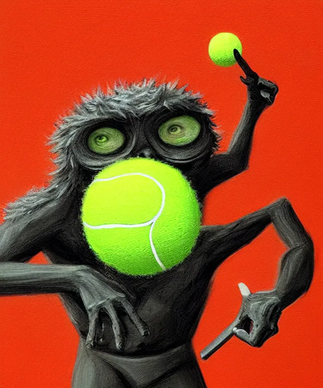 Image similar to a portrait of a tennis ball monster, chalk, fantasy, elegant, digital painting, artstation, concept art, matte, sharp focus, illustration, art by basil gogos