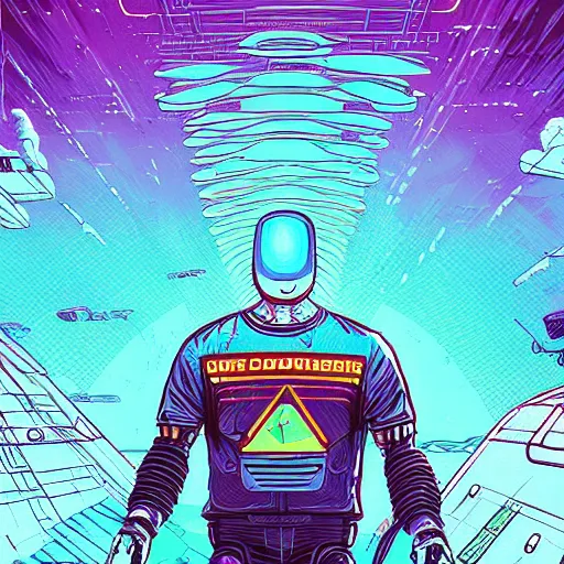 Image similar to a portrait of a Rayan Gosling with thunders in the sky in a future cybernetic city, outrun style and colours, trending on arstation, by dan mumford, by ross tran