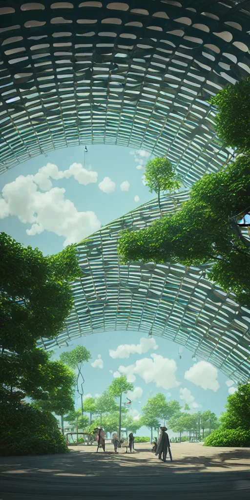 Image similar to expo 6 7 pavillion, solarpunk, studio ghibli, jean - baptiste monge, octane render, 4 k, symmetry