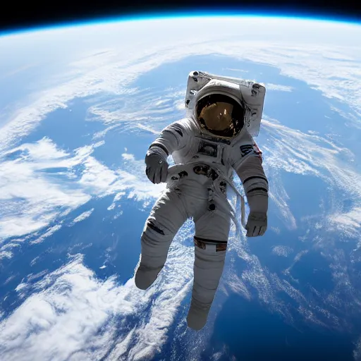 Image similar to an astronaut standing on the ISS floating above earth, breathtaking, cinematic, dramatic lighting, volumetric, cinematic composition, awe inspiring