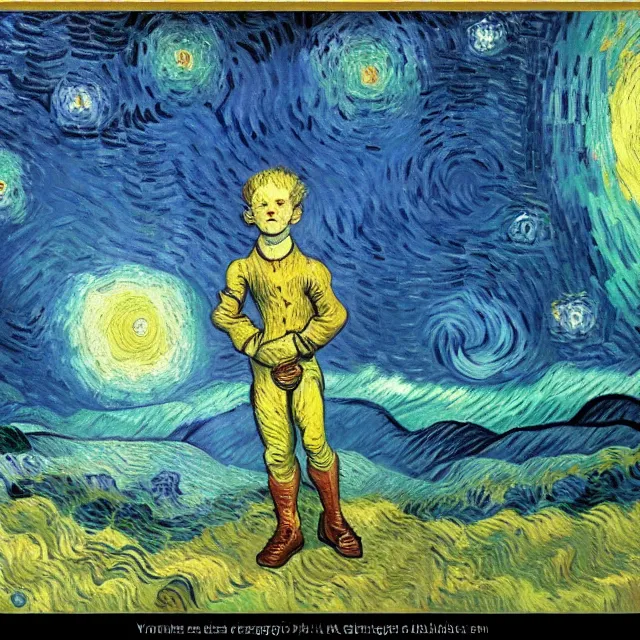 Image similar to a painting of the starchild by vincent van gogh, dark fantasy art, high detail, trending on artstation