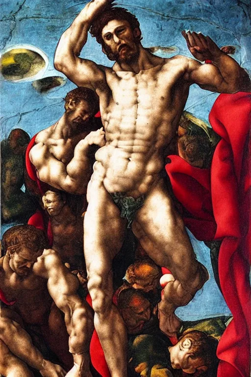 Prompt: a scene of a movie of michelangelo antonioni in the style of the last judgement by michelangelo. technicolor, grandiose, cinematic, 5 0 mm, highly detailed, romantic