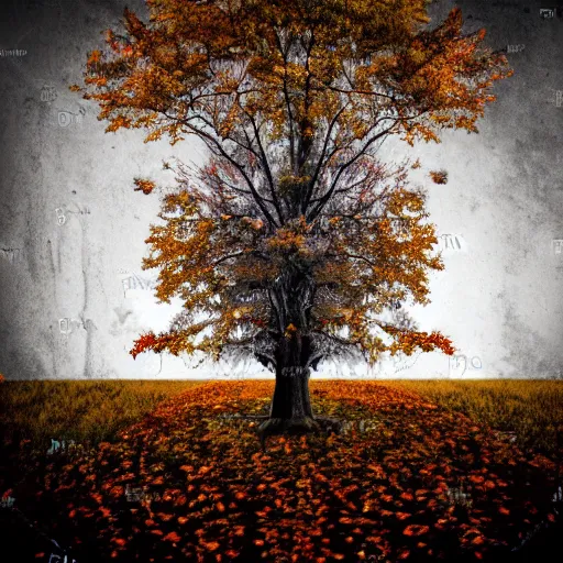 Prompt: Stock art a of tree in the autumn. Dark Fantasy.