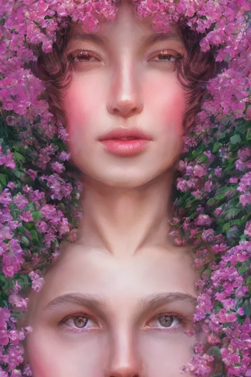 Image similar to stunningly beautiful face, prima ballerina in rose garden, symmetrical face, golden hour, smooth, focus, highly detailed, hyper realistic, dramatic lighting, elegant, intricate, concept art, art by wlop, mars ravelo, greg rutowski, artstation