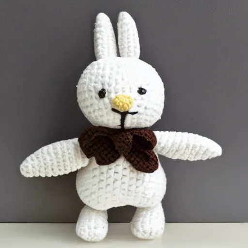 Image similar to minimalistic crocheted plush toy of a white bunny