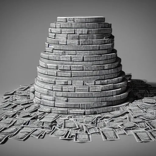 Image similar to a throne made of stack of money, octane render